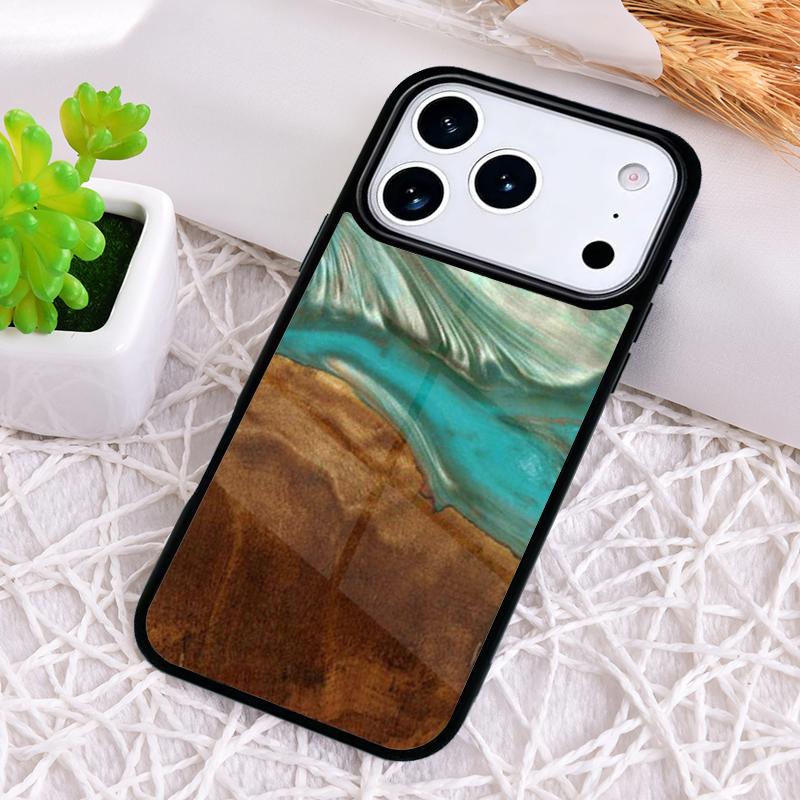 Traveler Protective Wood Resin Pattern Shockproof Phone Case for iPhone 17 Air 16e 15 11 12 14 13 Pro Max Cover Coque