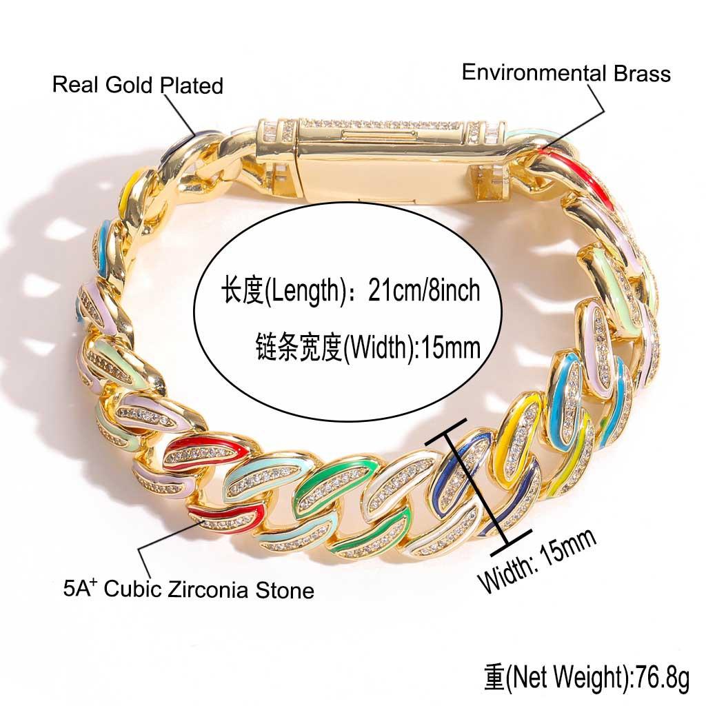 Hip-hop colorful dripping oil Cuban chain high-end brass zircon bracelet niche jewelry