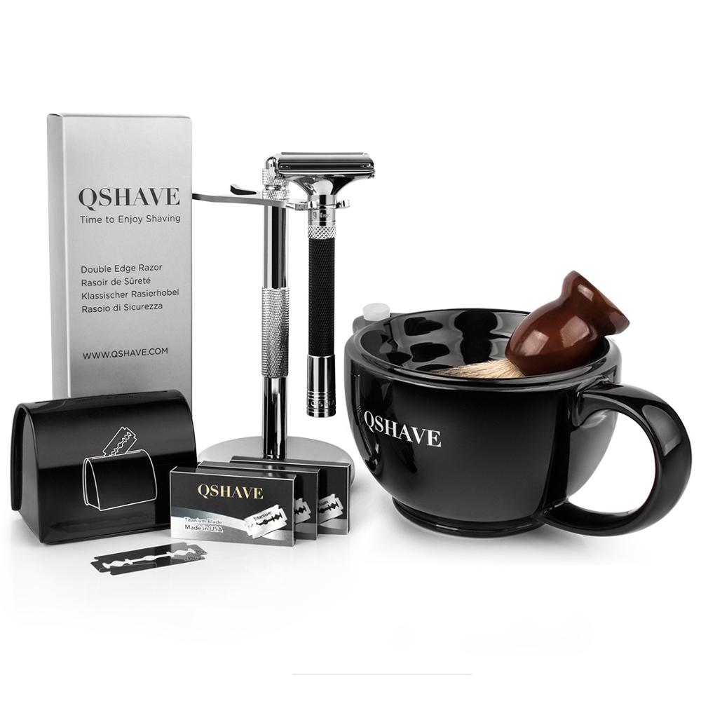 

QSHAVE Роскошный набор для бритья Parthenon V2.0, мужской набор для бритья, держатель + бритва + футляр для одноразовых лезвий + набор из 15 лезвий + чаша + щетка