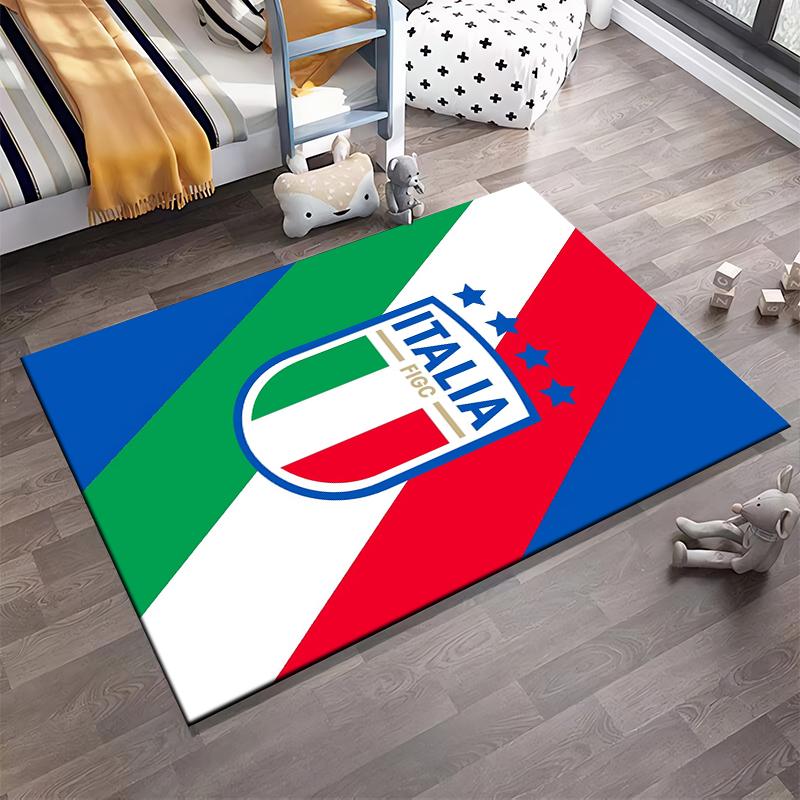 Italienische Flagge mit FIGC-Logo Design Teppich Rutschfester Teppich geeignet für Wohnzimmer- und Schlafzimmer-Sofas
