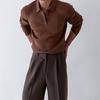 Men's Korean Style Polo Knit Sweater - Solid Color, Long Sleeve, Mature Autumn/Winter Top