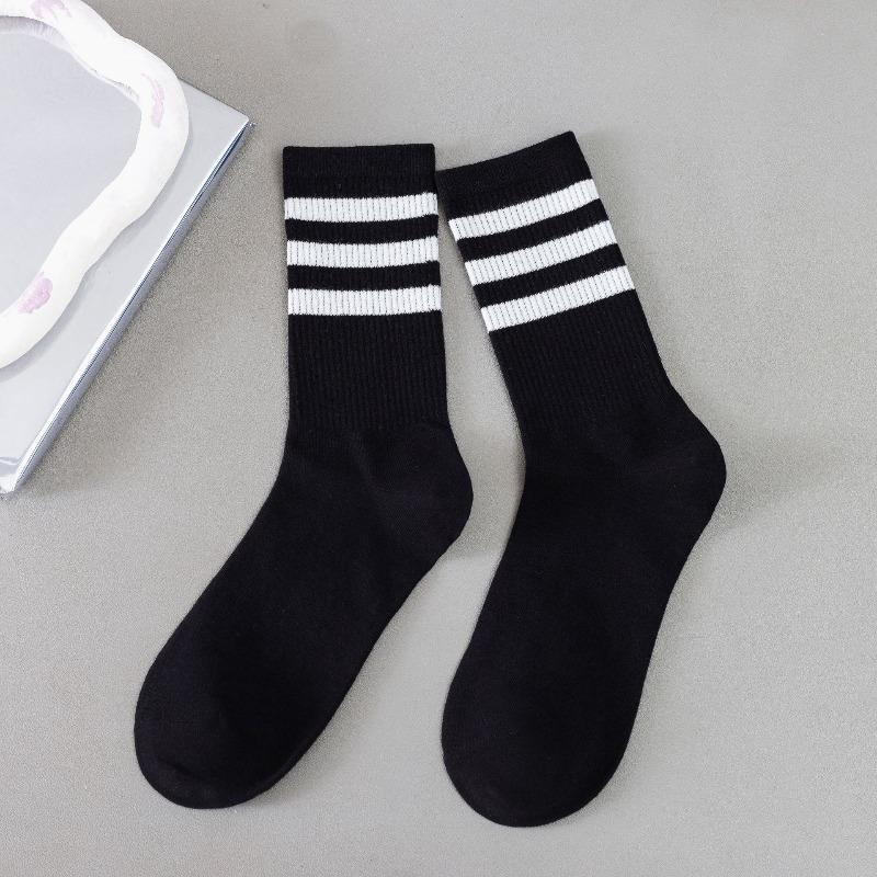 College-style Socks for Women, Autumn and Winter Striped Sports Mid-calf Socks, Trendy and Versatile Long Cotton Socks