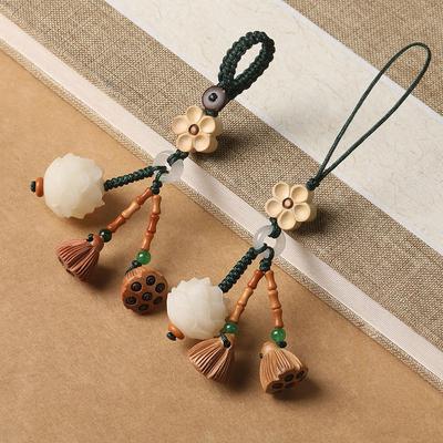 1Pc Bodhi Lotus Car Keychain Exquisite Pendant Jewelry Mahogany Mobile Phone Lotus Pod Pendant Men's and Women's Mobile Phone Chain Pendant