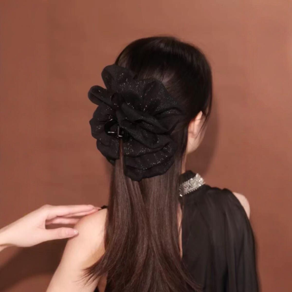 2026 Elegant Black Double-Sided Bow Hair Clip: Spring/Summer Claw with High-End Feel