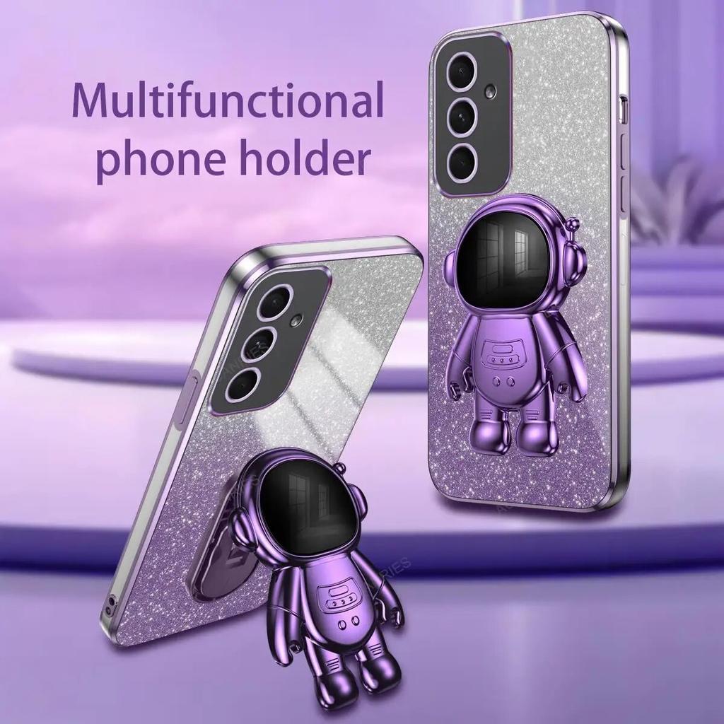 Plating Astronaut Holder Case For Samsung Galaxy S24 S23 S22 Ultra A54 A34 A24 A14 A13 A23 A33 A53 A52 A51/Redmi Note 12 11 Stand Silicone Back Cover