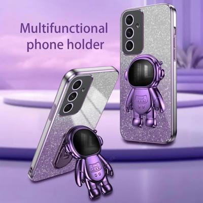 Funda con soporte de astronauta chapado para Samsung Galaxy S24 S23 S22 Ultra A54 A34 A24 A14 A13 A23 A33 A53 A52 A51/Redmi Note 12 11 funda trasera de silicona con soporte