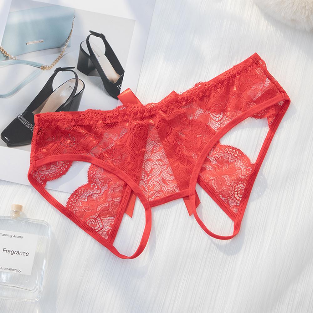 Sexy Transparent G-strings For Women Lace Lingerie Panties Solid Bowknot Underwear Plus Size Ladies Transparent Pantys Super Com