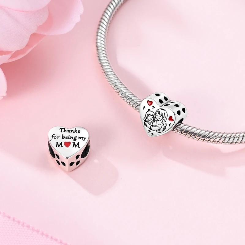 Charms Copperparent-Child Heart-Shaped Book Beads Fit Charms Plataoriginal Bracelet Beads Women Jewellery Making
