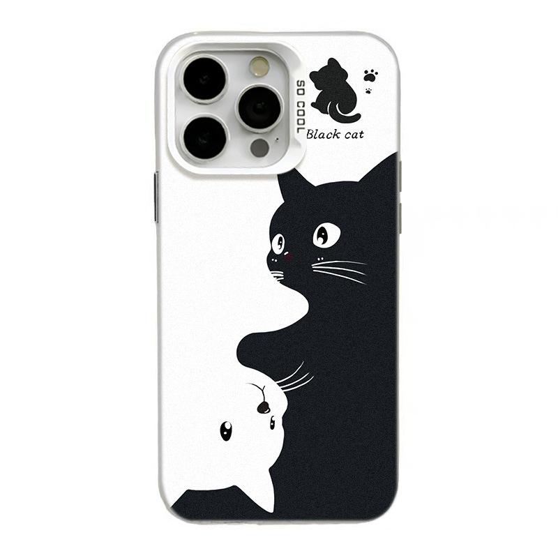 Czarno-biały kot Etui na iPhone'a 17, Pasuje do iPhone'a 14 Pro, 13, 16 Pro, dla Apple 15 Pro Max, Kolor Srebrny, Kompatybilność Międzynarodowa