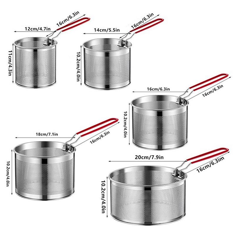 1Pcs Stainless Steel Fried Mesh Kitchen Fry Basket Cooking Basket Fry Pan Oil Pan Strainer Noodle Spoon Colander French Fries