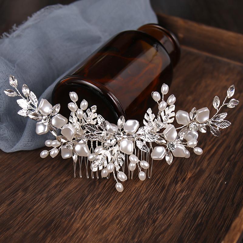 Braut Hochzeit Blume Hochzeit Haarkamm Kristall Haarschmuck mit Perle Braut Seitenkämme Kopfschmuck für Frauen Tiara Kopfschmuck