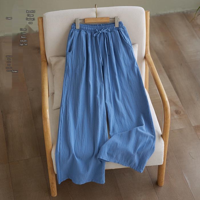 Southeast Asia Plus Size Casual Retro Cotton Linen High Waist Wide Leg Pants