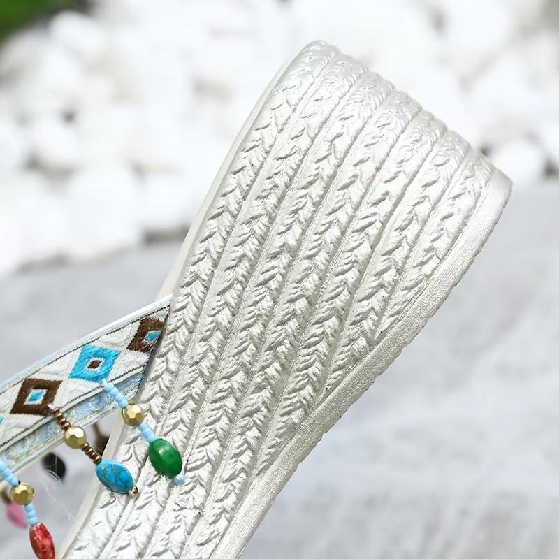 Fashion 2025 Fashion Ethnic House Slippers Platform Rubber Flip Flops On A Wedge High-Heeled Shoes Lady Luxury Slides Hawaiian Designer