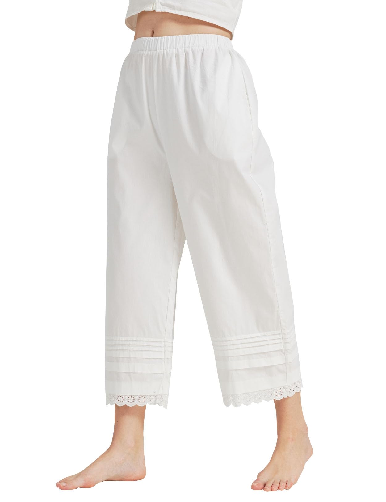 

BEAUTELICATE with Lace Size M Pettipants, 100% Cotton, Long, Pockets, Embroidery, Anti-See-Through, Anti-Static, Layering, Loungewear, Sleepwear, белый