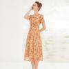 Gentle and Fashionable Printed V-neck Short Sleeved Dress for Women In Summer, Age Reducing and Slimming A-line Skirt