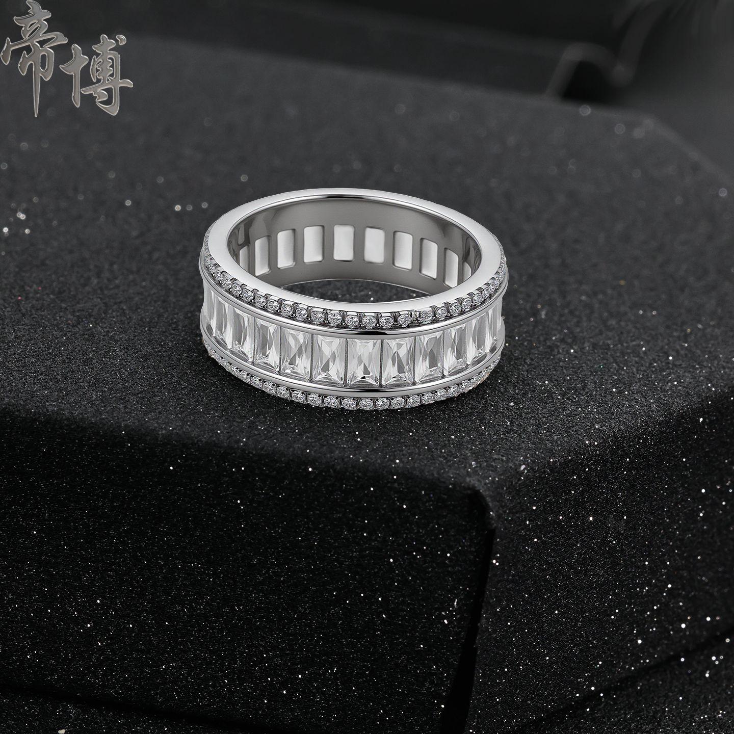 Dibo S925 Sterling Silver Women s Three-Row Diamond Hip-Hop Ring Size 7