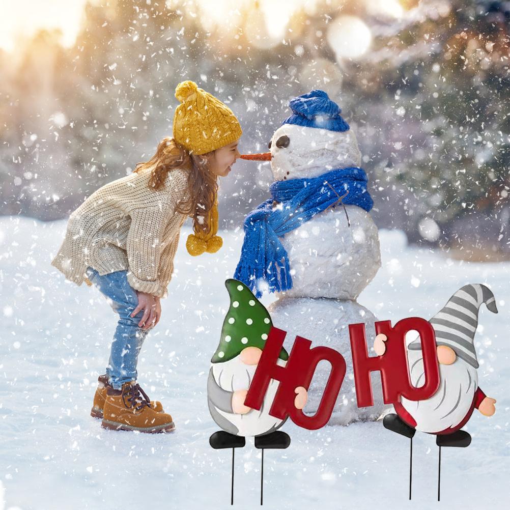 Juldekorationer utomhus Dubbelsidig HOHOHO Jul-tomte Trädgårdsskylt med Metallpinnar