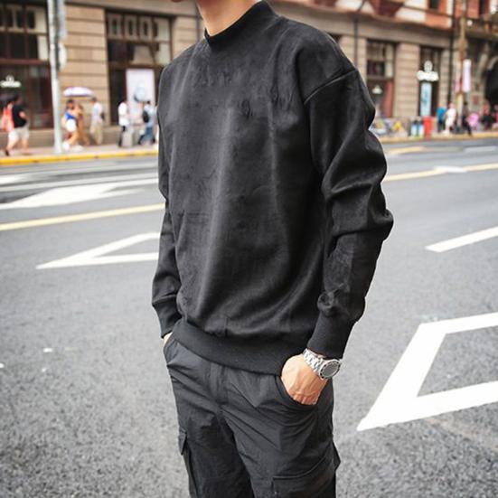 Muži Jaro Podzim Top Oboustranný sametový Polovysoký límec Volný potisk Elastické manžety Jednobarevný Volný svetr Dlouhé rukávy Sportovní škola Denní