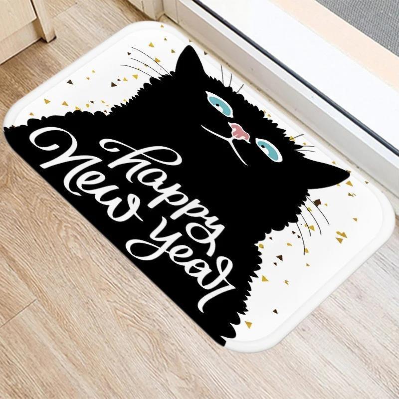 Cute Cartoon Cat Faces Carpet Black White Kawaii Minimalist Home Decoration Rug Kitchen Balcony Living Room Non-slip Floor Mat