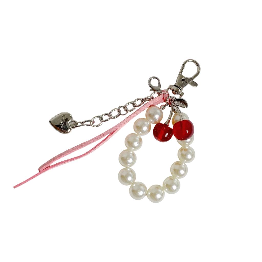 Fashionable Cherry Pearls Key Ring For Handbag Decoration Women Girls Daily Use Jewelry Accessories Keychain