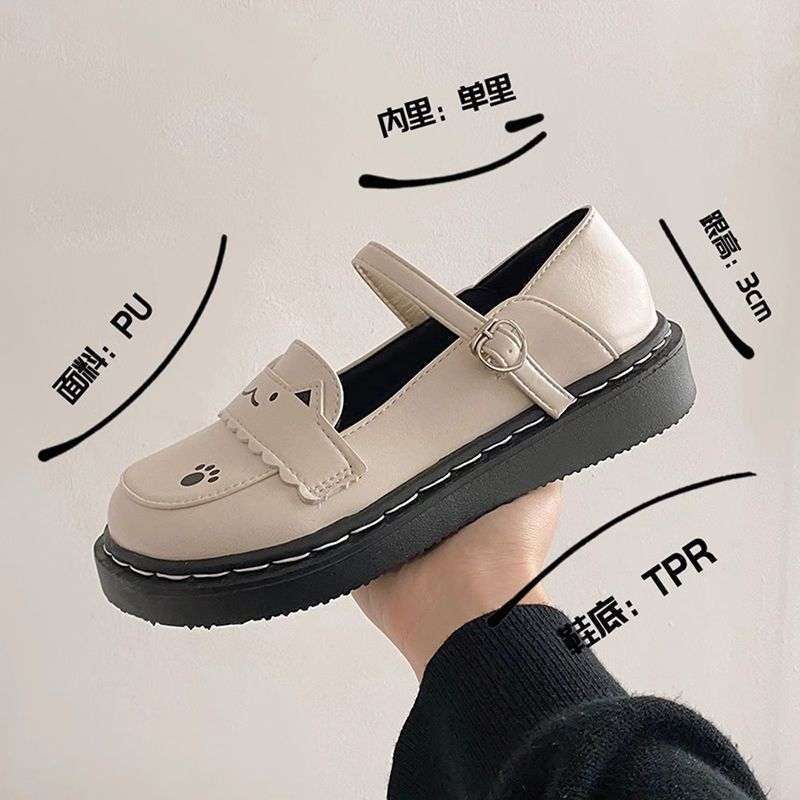 2025 New Summer Lolita Lucky Cat Cute Flat-soled Small Leather Shoes Student Uniform Shoes Girl Japanese JK Shoes