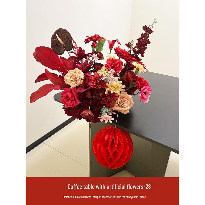 Red Wedding Artificial Flower Arrangement for Living Room, Coffee Table, or Bedside Décor