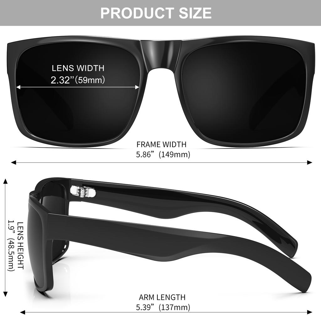 Gafas de Sol Maxjuli Cabeza Grande Negro Oscuro Para Hombres Cuadradas Extra Grandes W8004
