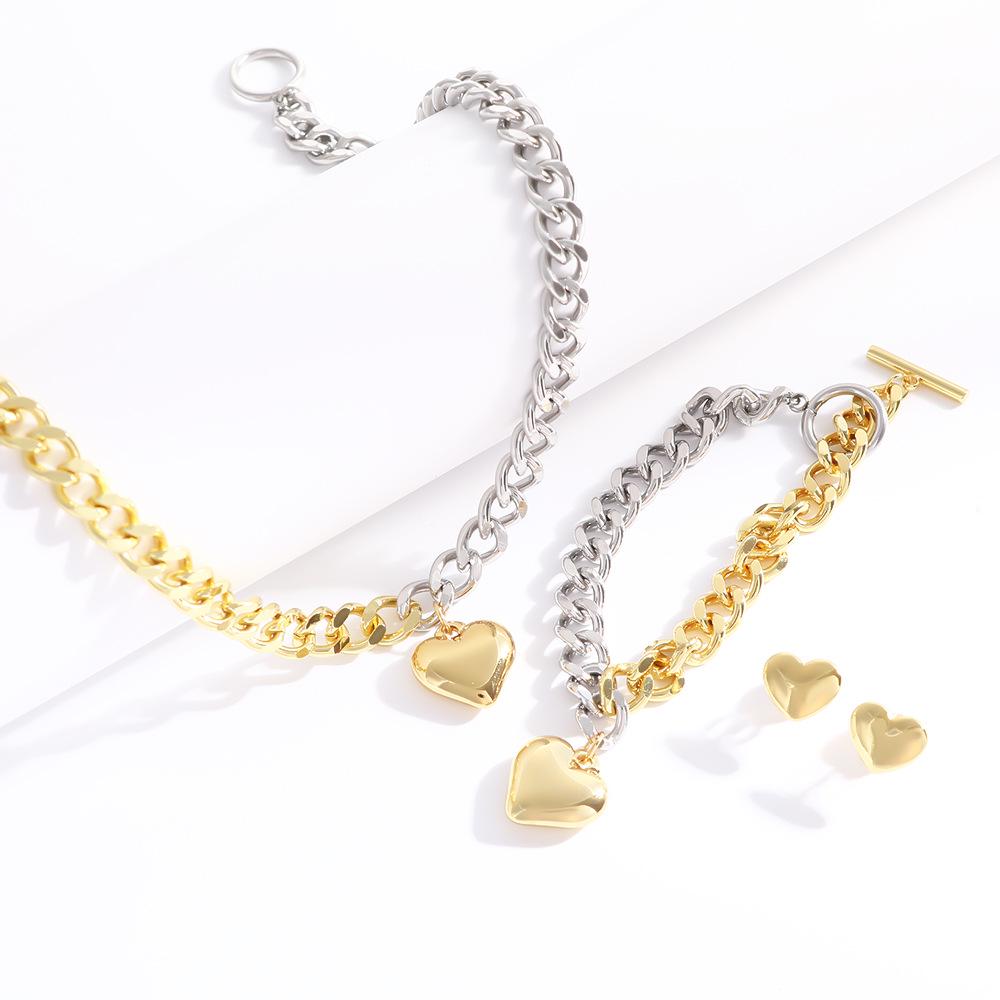 18K Gold-Plated Cuban Chain Necklace, Titanium Steel OT Buckle Bracelet, Light Luxury Fashion Earrings Set