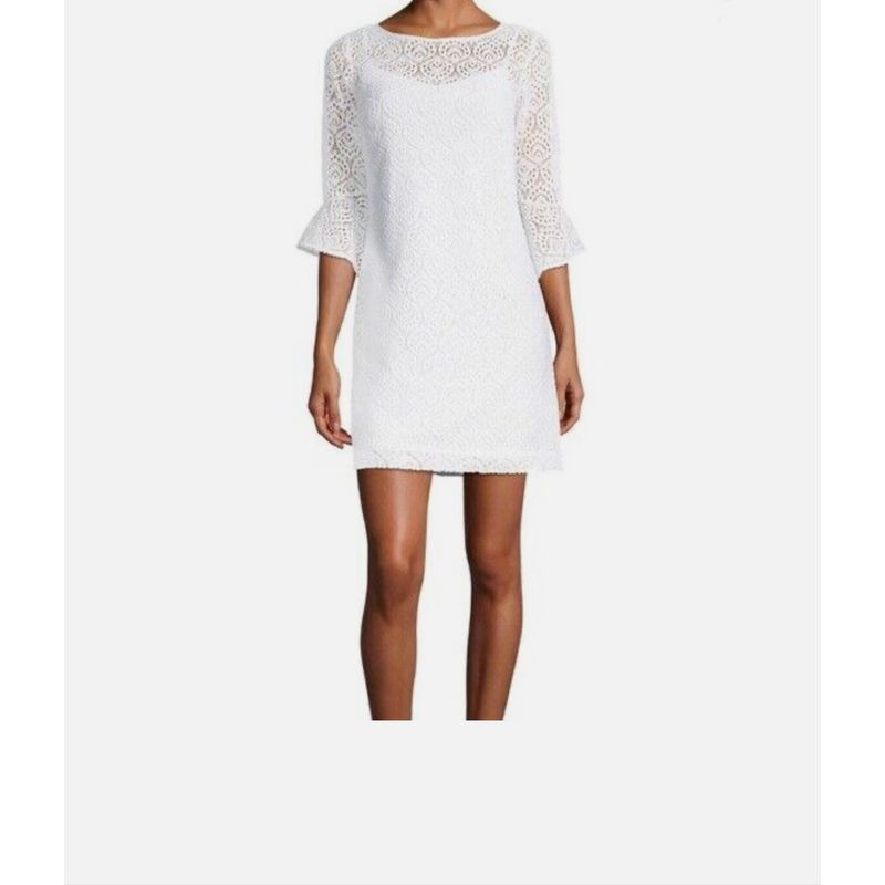 

Французский стиль Красивое белое кружево Вязаное крючком круглый вырез А-силуэт Юбка Рукав-колокол Платье Темперамент богини Белое праздничное короткое платье White S