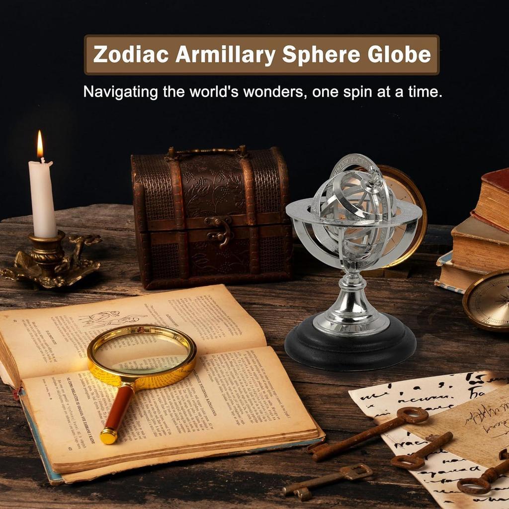 Wood Sphere Globe (floored base - 4 inch , globe size : 9 x 5 inch, Brown)
