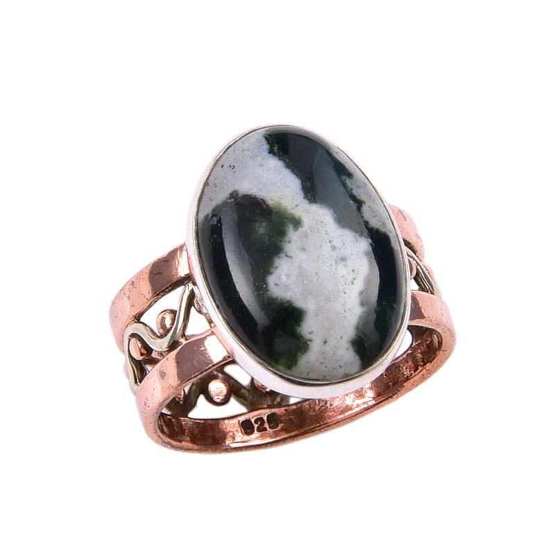 Natural Bloodstone Gemstone 925 Solid Sterling Silver Two Tone Ring Size 6 Y0J05