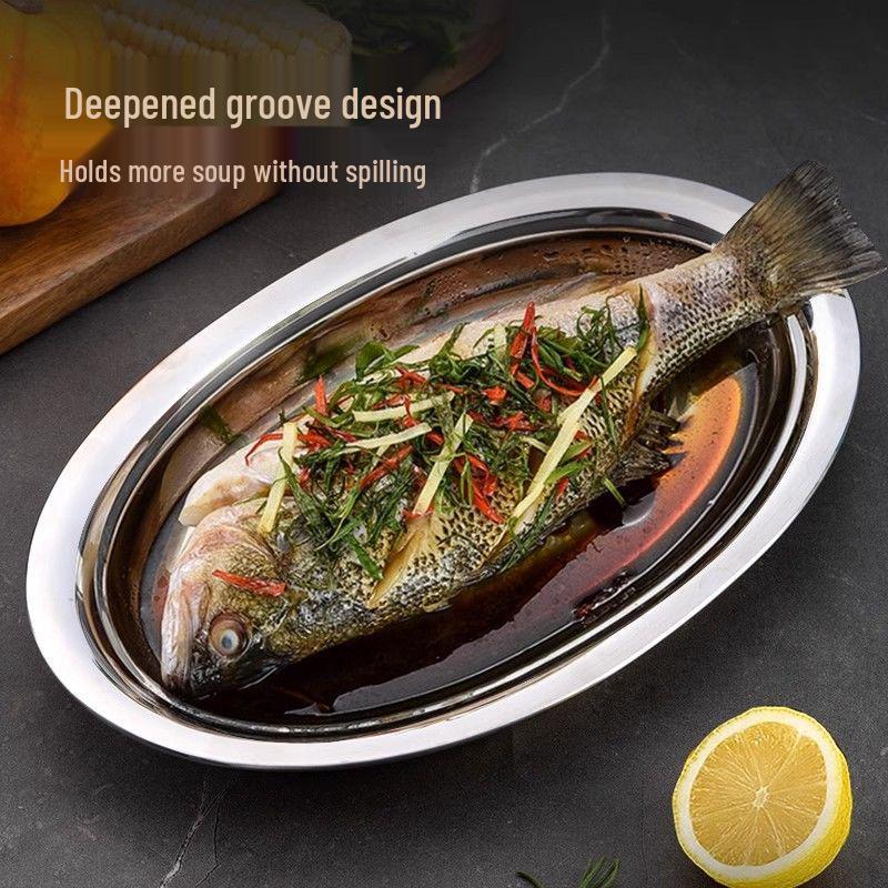 Griglia per Pesce e Piatto da Arrosto Ovale in Acciaio Inossidabile Extra Spesso