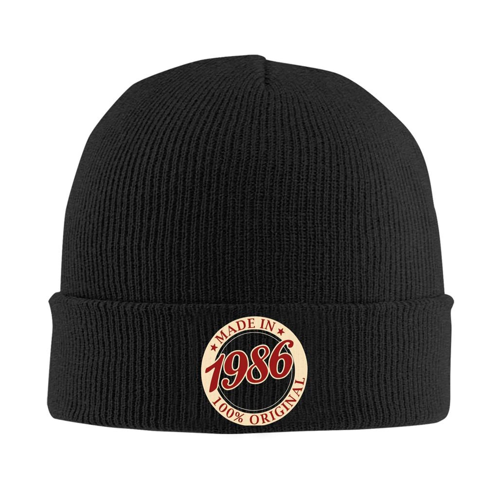 Born in 1986 vintage age 40 years old funny 40th birthday Rib Knit Cuffed Beanie For Unisex  Warm Knitted Skull Cap