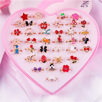 36PCs/Lot Kids Cute Cartoon Rings Flower Animal Shape Ring Set Mix Finger Jewelry Creative Accessories Girl Child Gifts Random
