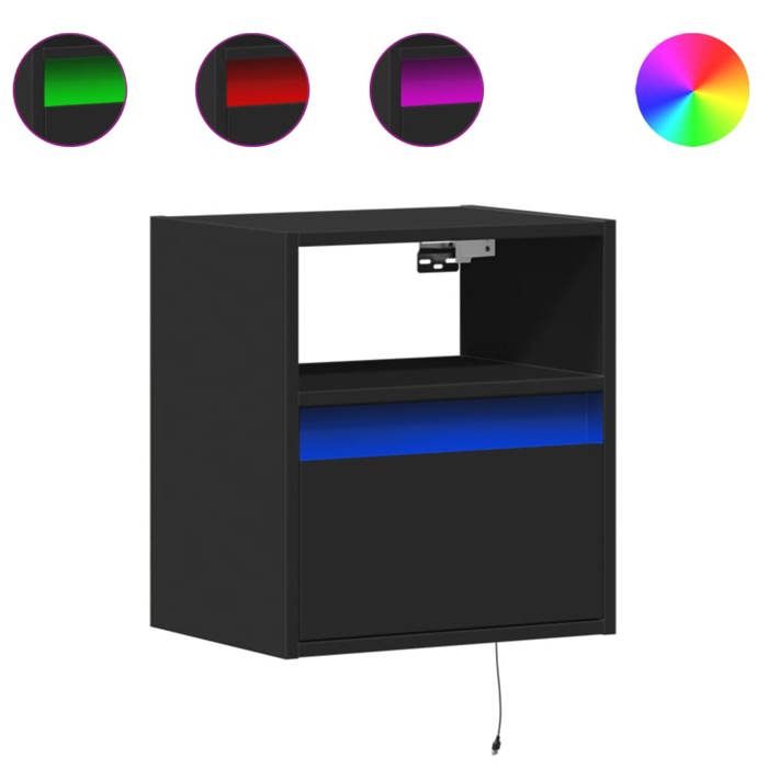 VidaXL Tables de chevet murales avec lumières LED 2 pcs noir, table de chevet flottante, support de téléphone, table de 3307978
