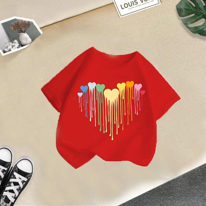 New Girls' Short Sleeved Children's T-shirt Fireworks Printed Versatile Middle and Small Children's Top Summer Fashion
