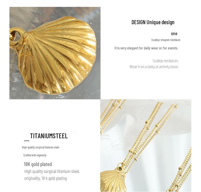 Korean Style Fashion Seashell Pendant Necklace, Gold Plated, Fade Resistant, Perfect for Commute, Travel, and Vacation.