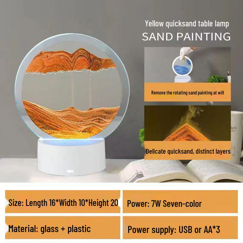 3D Flowing Sand Night Light - Artistic Desktop Decoration Lamp for Bedroom Ambiance