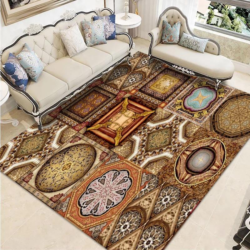Retro Ethnic Style European-style Living Room Carpet Bohemian Non-slip Coffee Table Carpet Household Easy-to-take Crystal Velvet Carpet