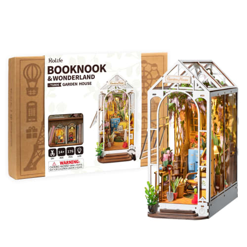 Rolife 3D Puzzle DIY Kit, Bookends, Miniature Dollhouse with LED Lights, Wooden Assembly Kit, Woodcraft with Illustrated Instructions, Florist, Adult,