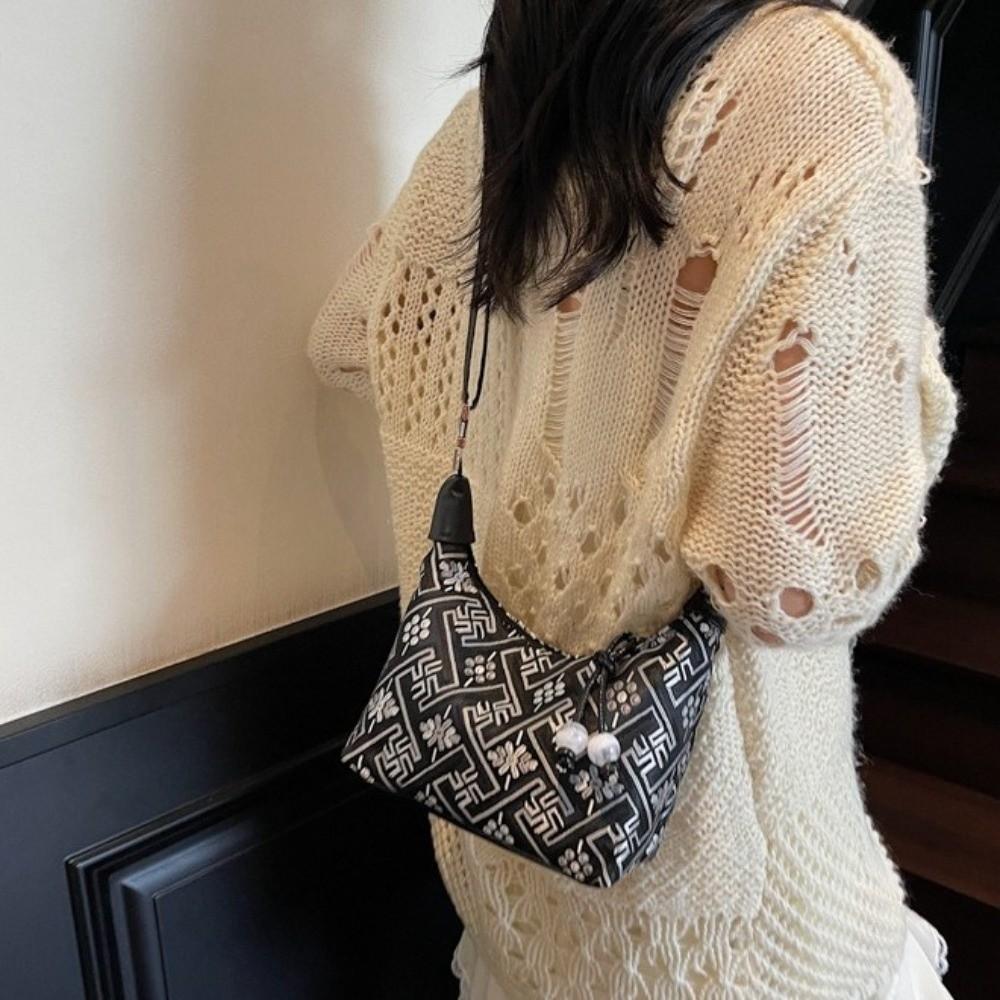 Zipper Closure Chinese Style Embroidery Handbag Elegant Dumpling Bag Ladies Shoulder Bag Girl Use