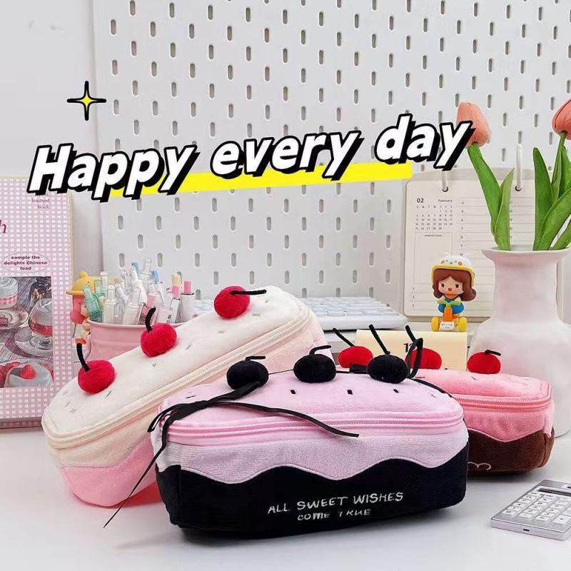 Korean Style Cherry Cake Pencil Case - Large Capacity Girly Stationery Box