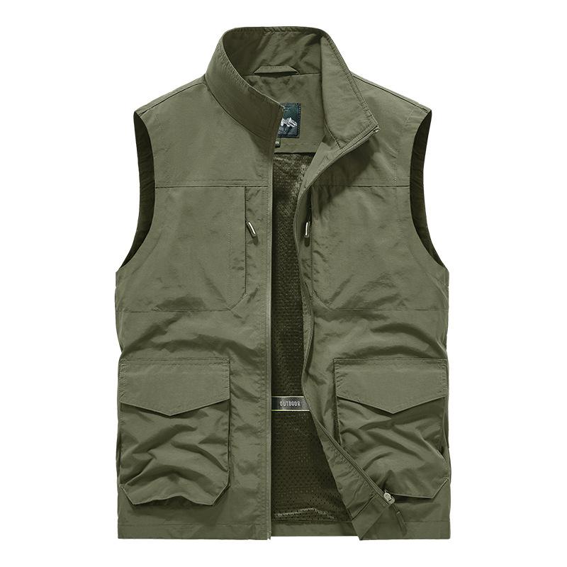 Men's Stand Collar Large Size New Vest Outdoor Fishing Summer Waistcoat Casual Thin Work Jacket