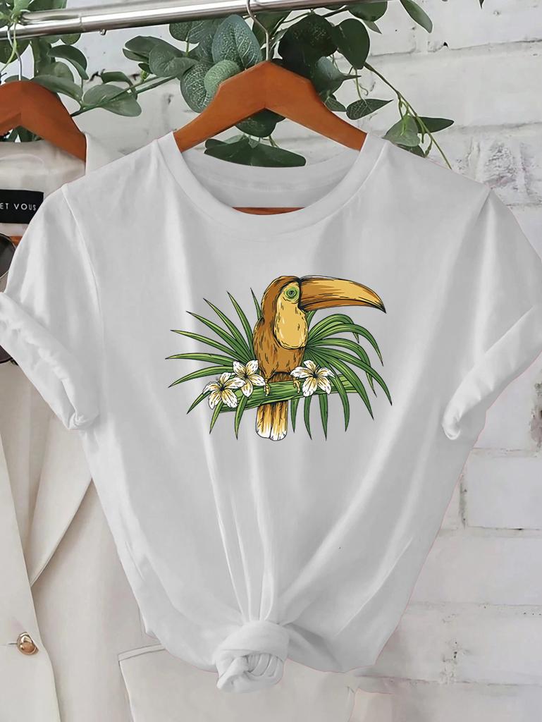 Printed Tshirt Womens Casual Vacation Short Sleeved Round Neck Spring and Summer New Clothing Out of The Street Versatile