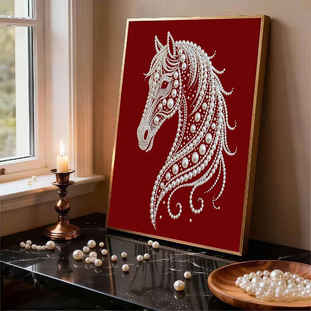 Crystal Pearl Painting 5D DIY Frame Decoration Painting White Horse Home Wall Decoration Transparent Pearl Gemstone Painting Picture Art Crafts