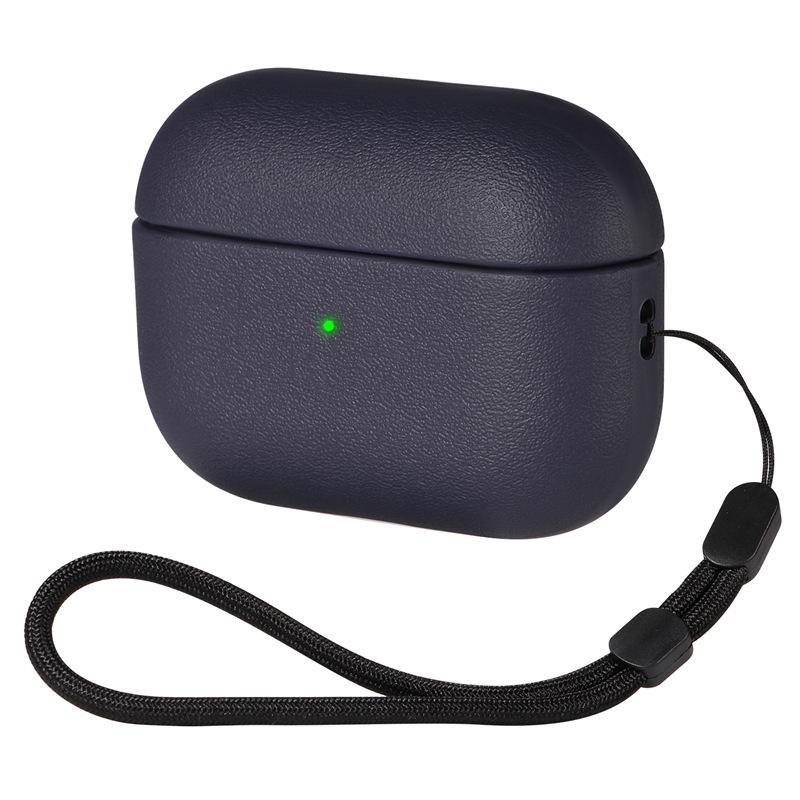 

Protective Shockproof Case for Airpods Pro 3 Luxury Leather Business Earphone Case with Lanyard for Airpods Pro3 Generation 2025 тёмно-синий