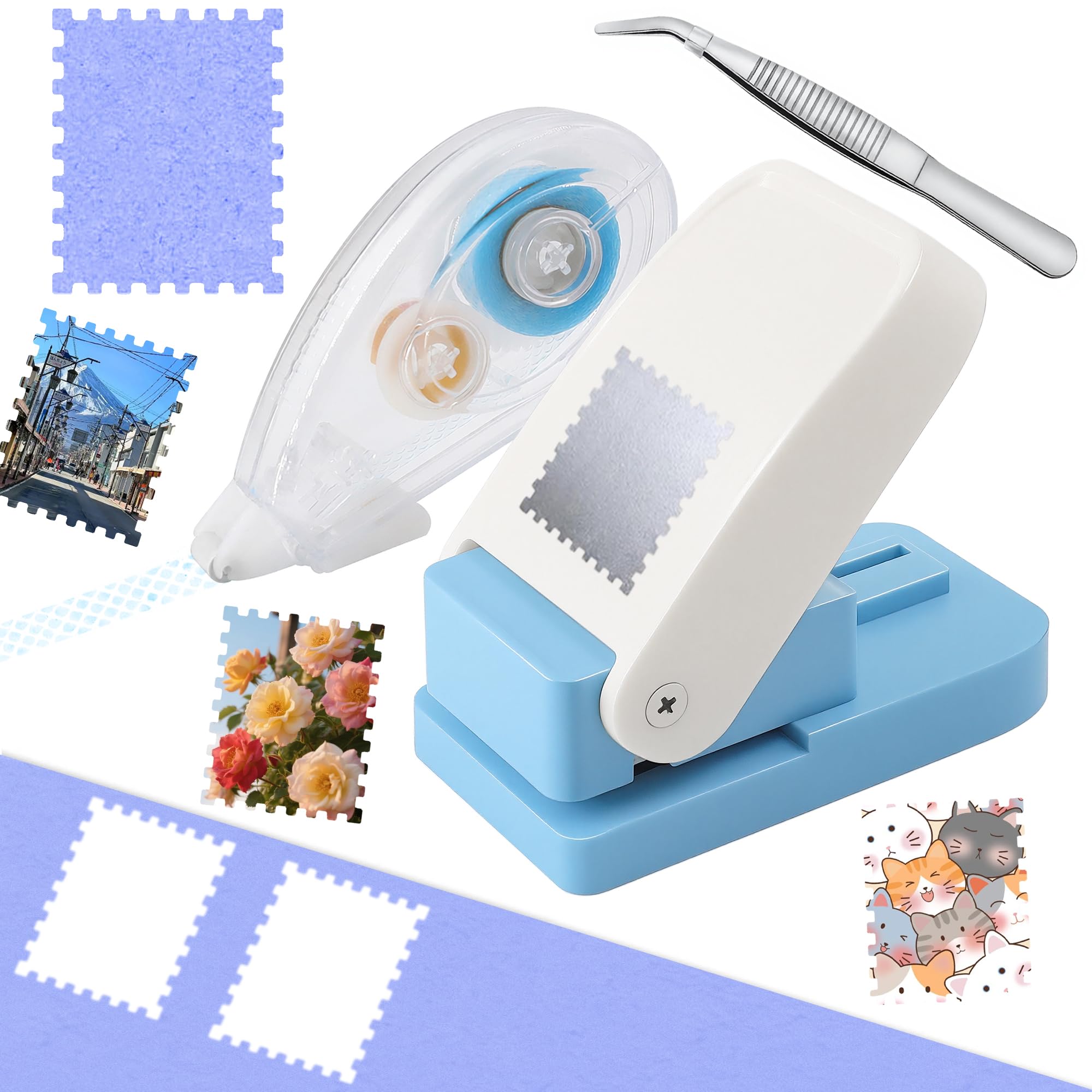 

COZENRE Craft Punch Stamp Postage Hole Punch Paper Cutter Scrap 1 Inch 25.4mm×21.1mm Rectangular Die-cut for Scrapbook Kids DIY Handicraft