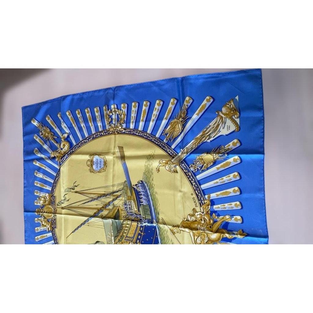 Used Hermes Carre 90 Marine Arum Ledoux Blue Vintage Silk Scarf
