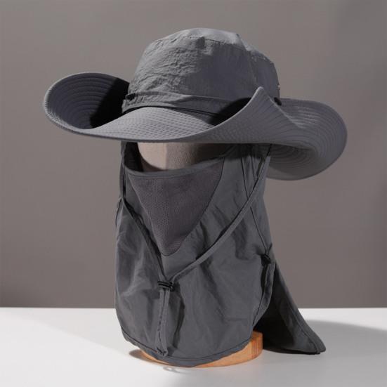 Summer Bucket Hat, Breathable Quick-Dry Fisherman Hat with Detachable Face Neck Guard, Adjustable Drawstring Sun Protection Hat for Outdoor Gardening