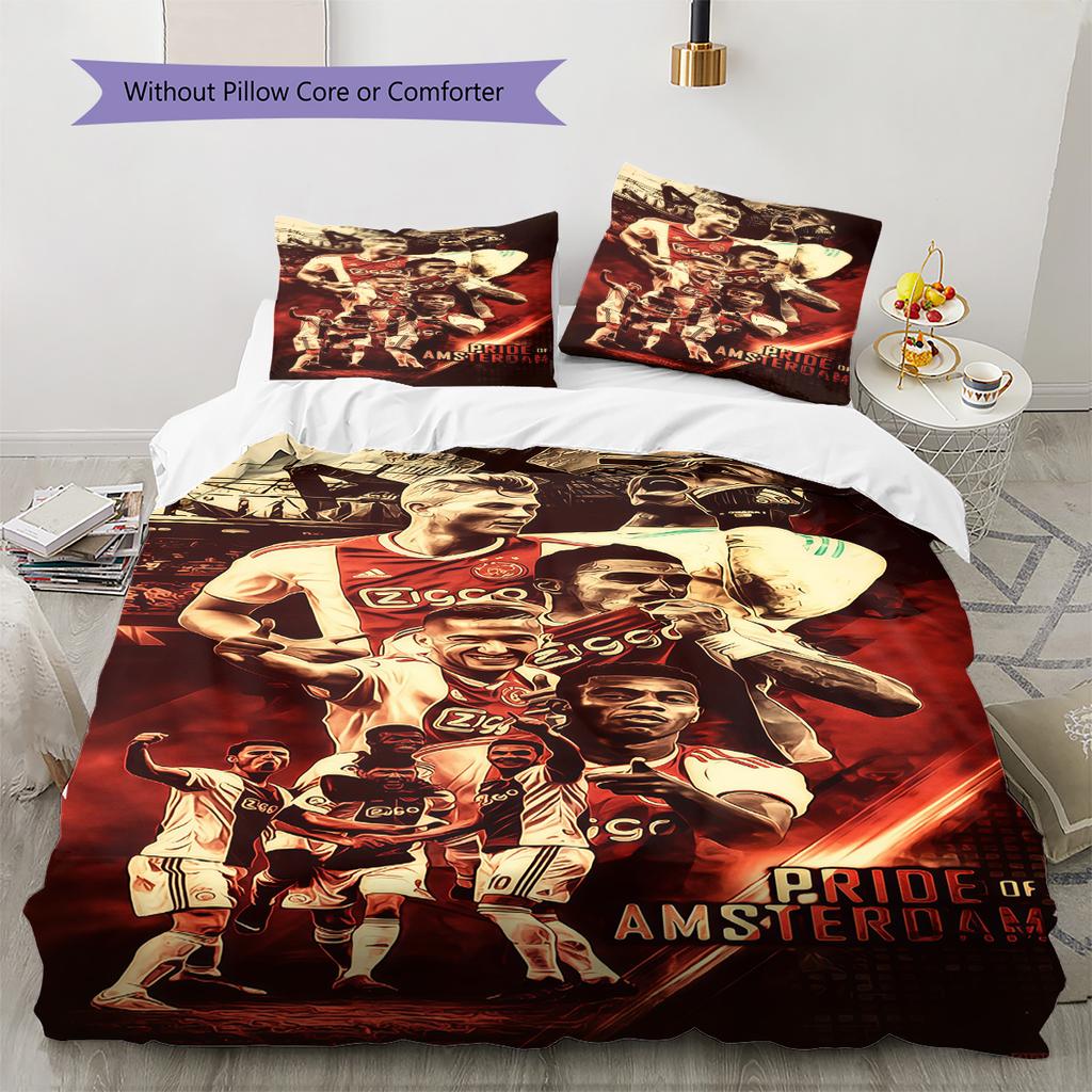 AFC Ajax Pattern Bedding Quilt Set Quilt Cover Pillowcase Home Decoration Birthday Gift (1 * duvet cover + 2 * pillowcase, without core)